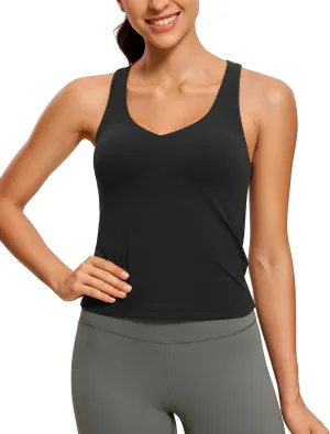 CRZ YOGA Butterluxe Womens V Neck Workout Tank Tops with Built in Bras - Sleeveless Padded Racerback Yoga Athletic Camisole