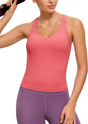 CRZ YOGA Butterluxe Womens V Neck Workout Tank Tops with Built in Bras - Sleeveless Padded Racerback Yoga Athletic Camisole