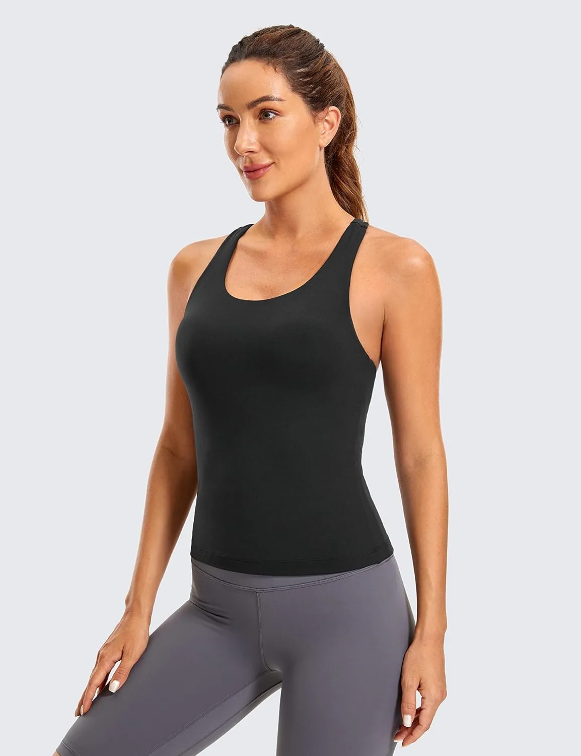 CRZ YOGA Butterluxe Workout Tank Tops for Women Built in Shelf Bras Padded - Racerback Athletic Spandex Yoga Camisole