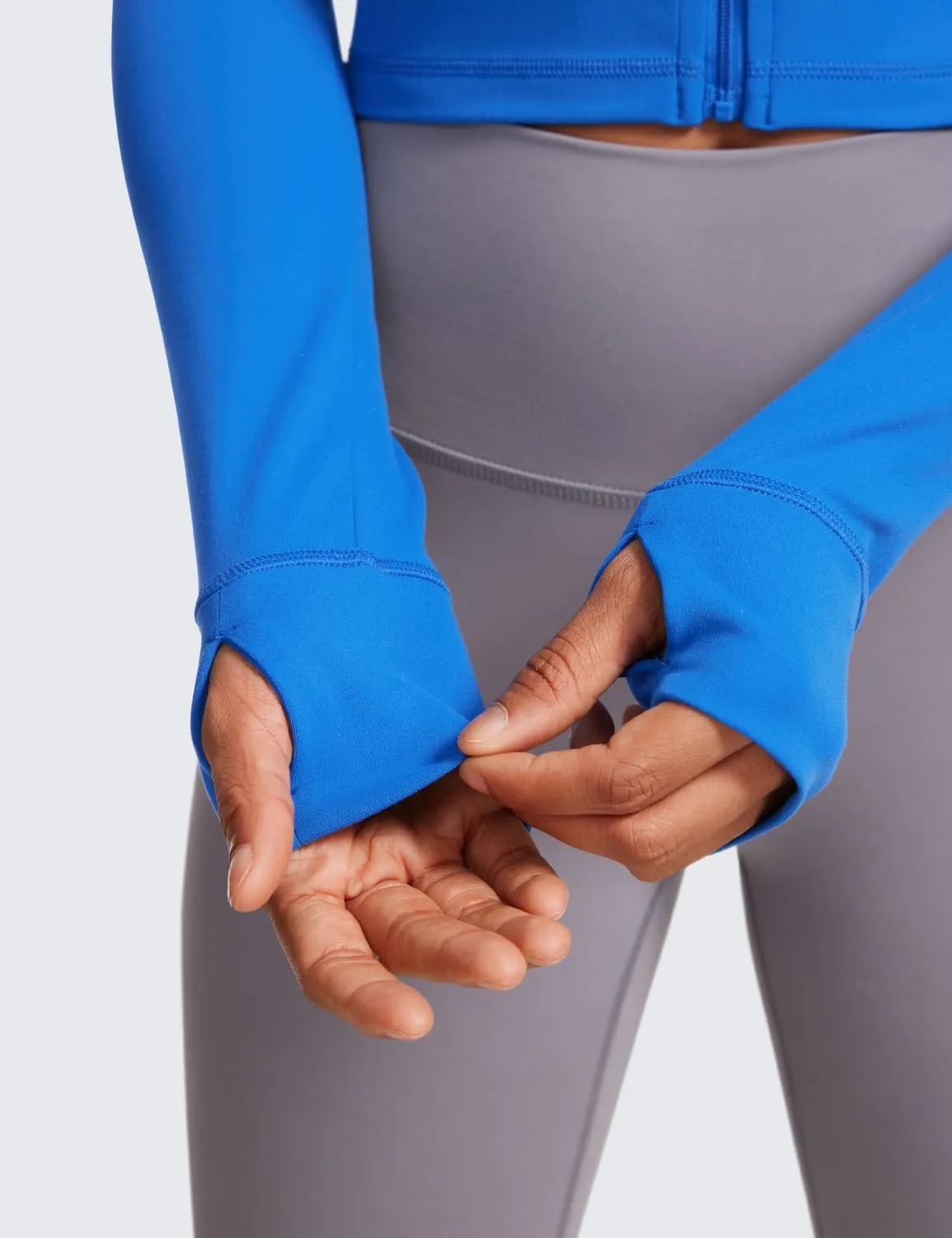 CRZ YOGA Womens Butterluxe Full Zip Cropped Workout Jacket Slim Fit Lightweight Athletic Yoga Tops with Thumb Holes