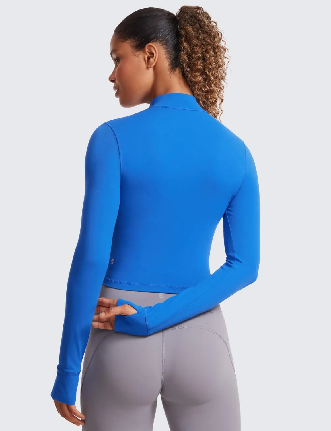 CRZ YOGA Womens Butterluxe Full Zip Cropped Workout Jacket Slim Fit Lightweight Athletic Yoga Tops with Thumb Holes
