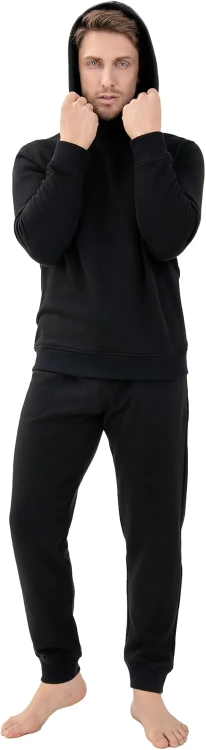 DAVID ARCHY Mens Fleece Hooded Pajama Set Soft Long Sleeve Loungewear Comfortable Sweatshirts & Pajama Pants PJ Sets for men