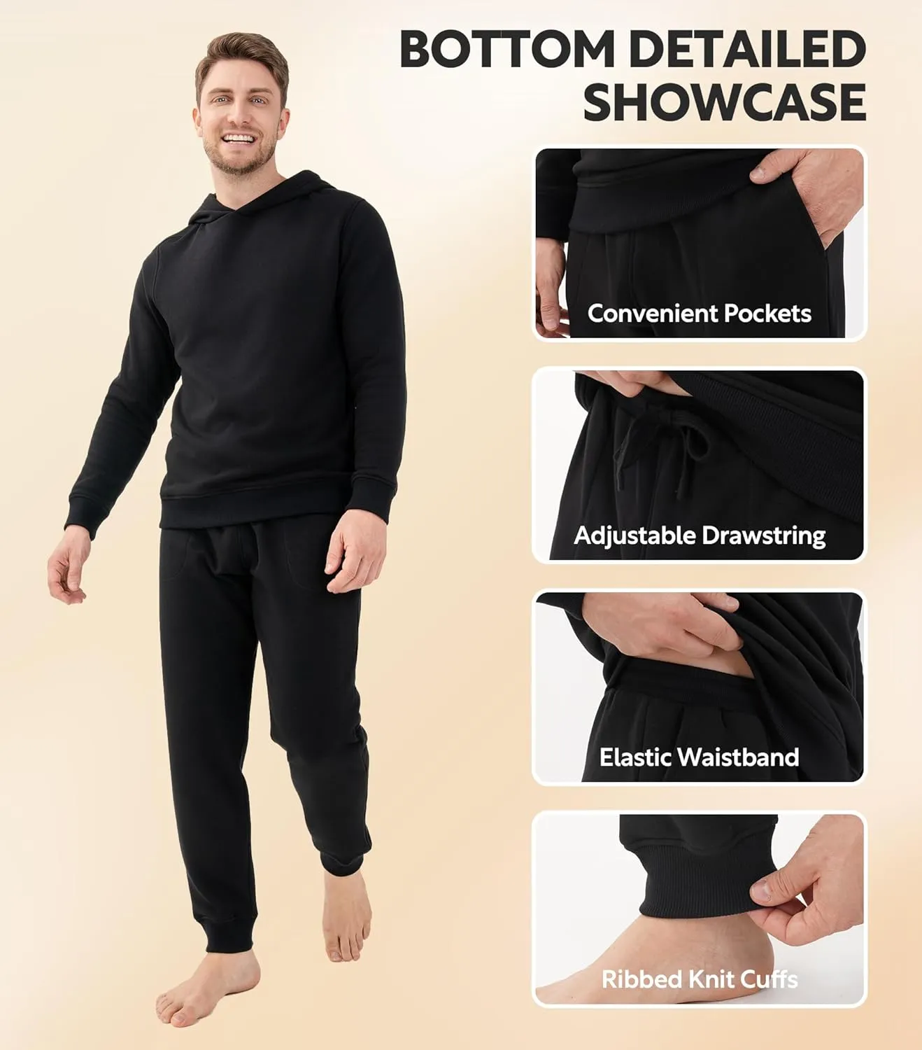 DAVID ARCHY Mens Fleece Hooded Pajama Set Soft Long Sleeve Loungewear Comfortable Sweatshirts & Pajama Pants PJ Sets for men