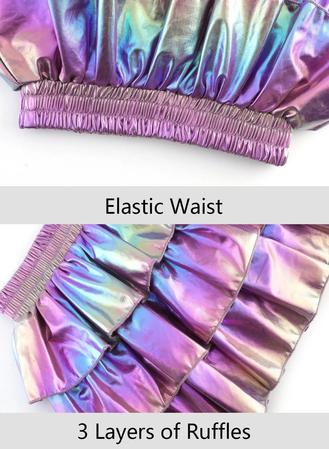 DAXIANG Girls Metallic Skirt with Shorts 3-Layer Pleated Ruffle Skirt for Girls Christmas Dance 4-13 Years