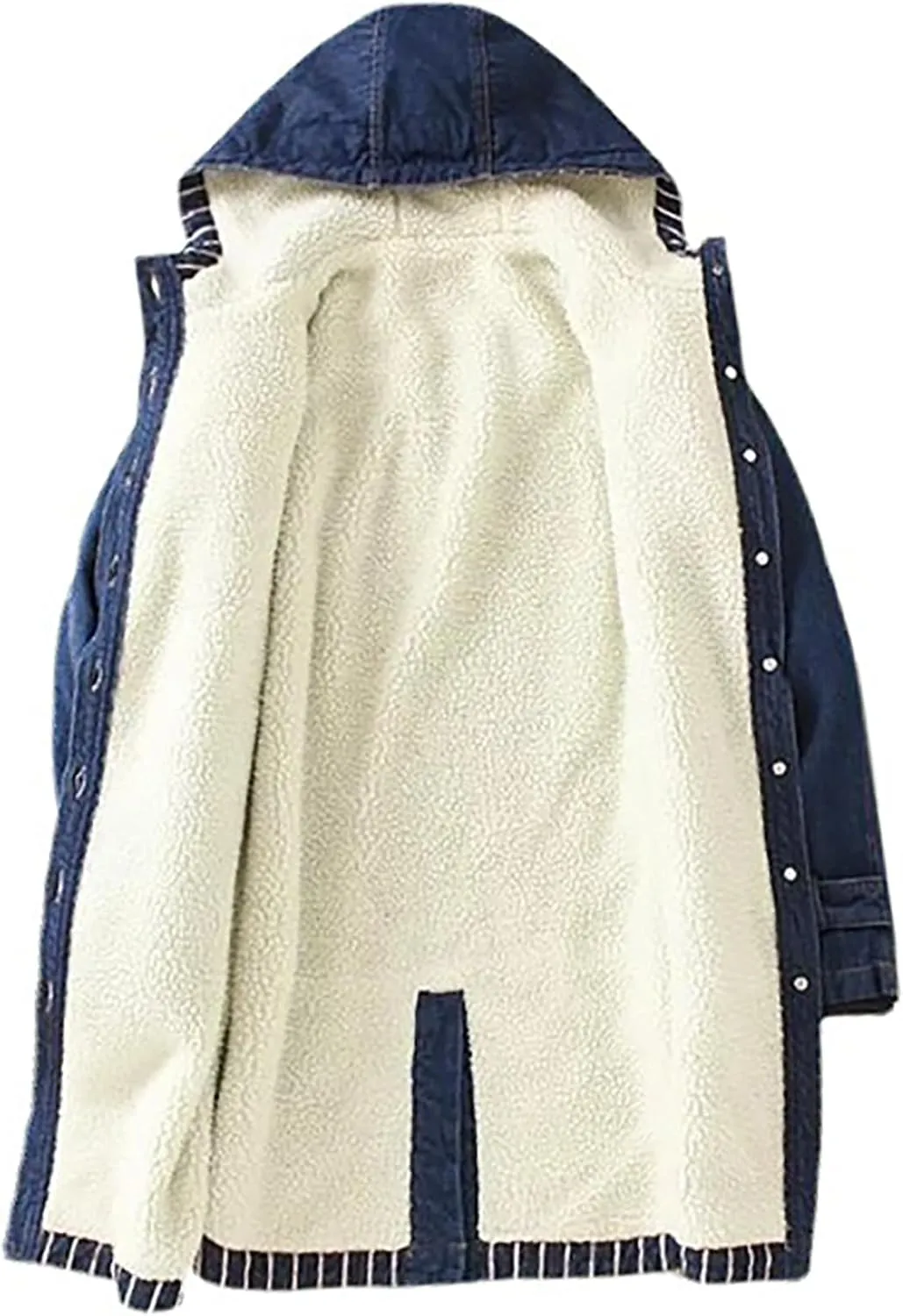 DDAPJ pyju Women's Hooded Denim Jacket Mid-Long Sherpa Fleece Lined Thicken Winter Coats Trucker Jacket Overcoat with Pockets