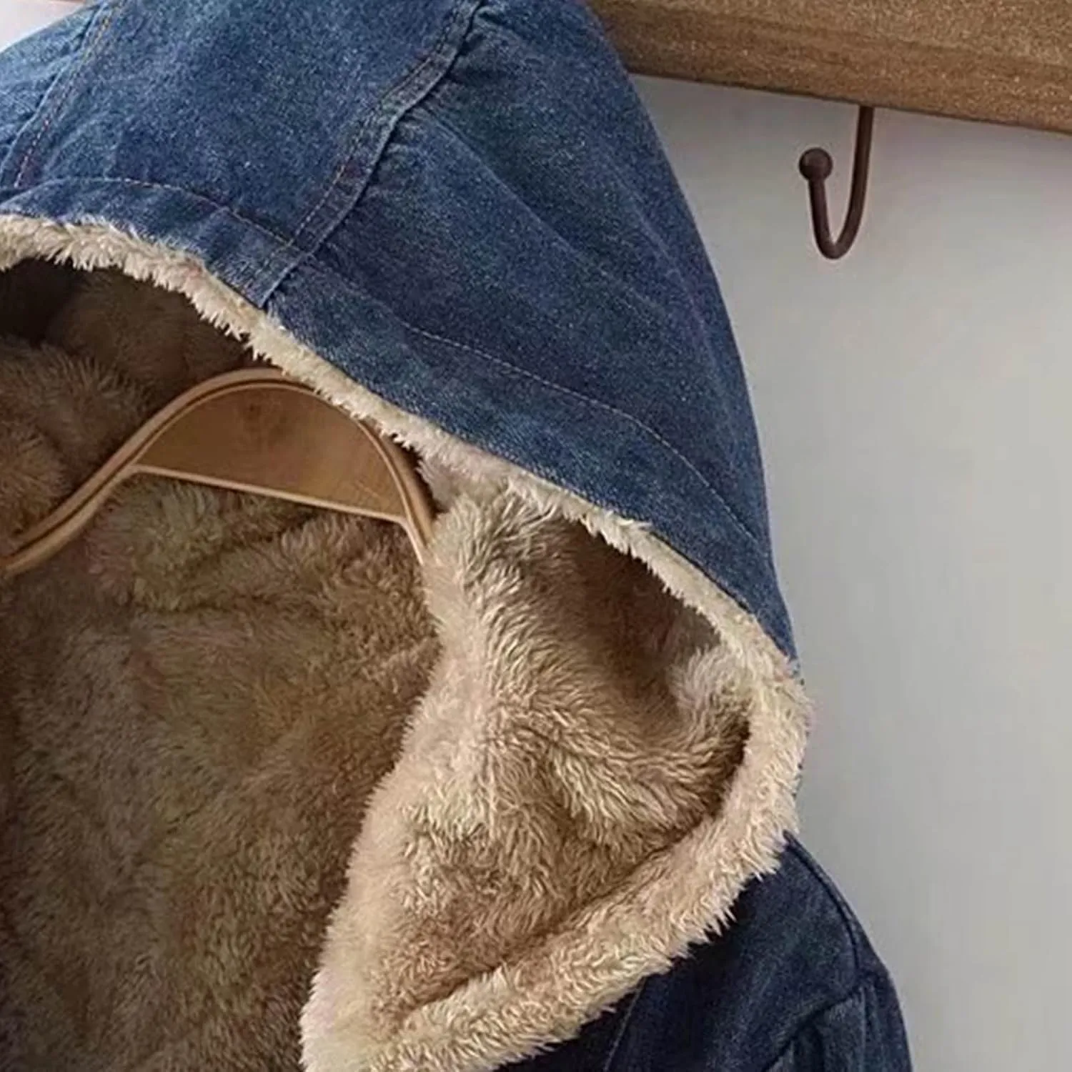 DDAPJ pyju Women's Hooded Denim Jacket Mid-Long Sherpa Fleece Lined Thicken Winter Coats Trucker Jacket Overcoat with Pockets