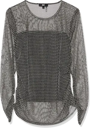 DKNY Women's Figure-Flattering Rib Cuff Sheer Sleeve Sportswear Sweater