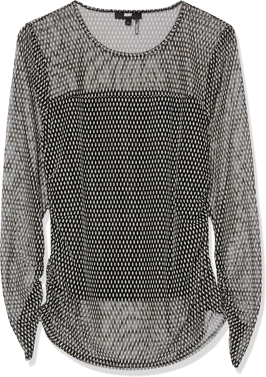 DKNY Women's Figure-Flattering Rib Cuff Sheer Sleeve Sportswear Sweater