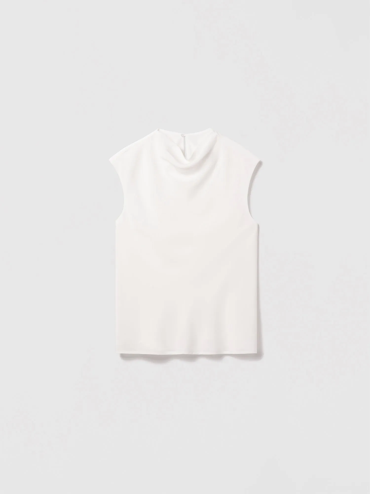 Draped mock neck silk blouse