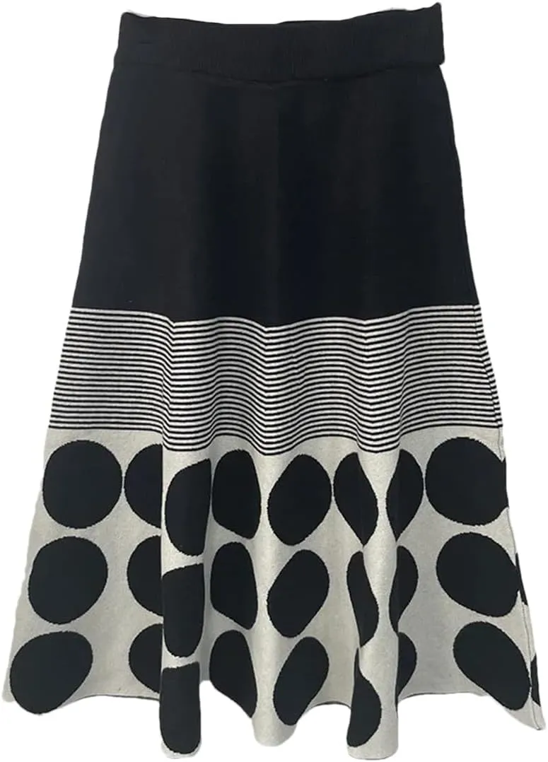 Dvbfufv High Waist Knitted Skirt Women's Autumn Winter Skirt Lady Elastic A-Line Pleated Midi Skirt