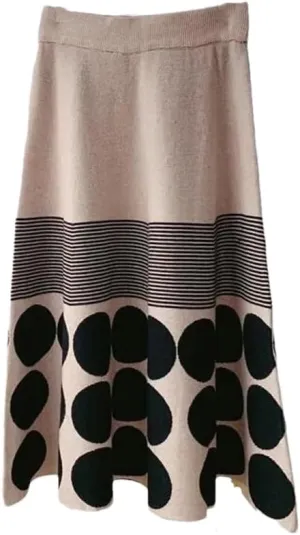 Dvbfufv High Waist Knitted Skirt Women's Autumn Winter Skirt Lady Elastic A-Line Pleated Midi Skirt