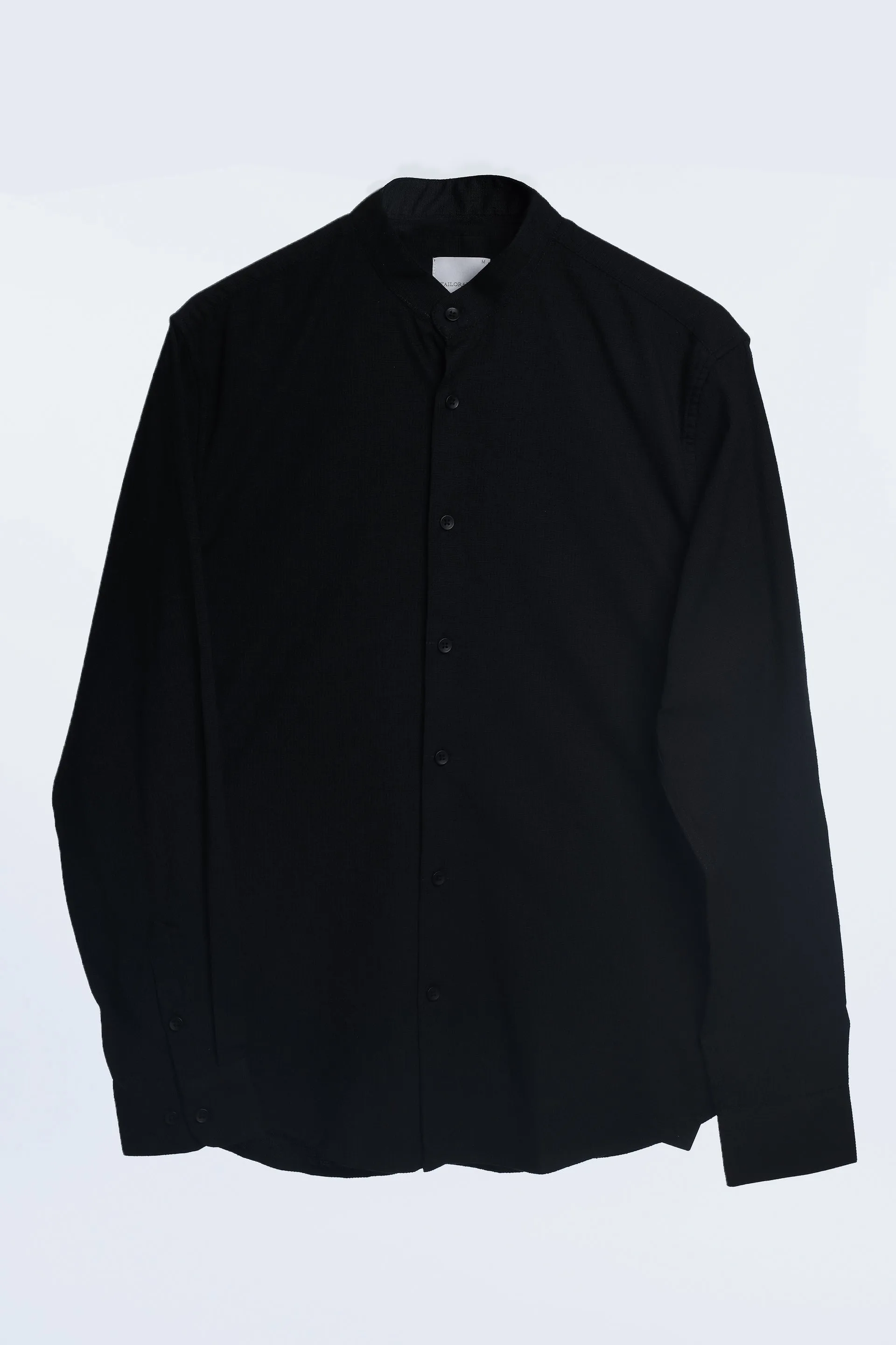 EASY IRON TEXTURED MANDARIN SHIRT IN BLACK