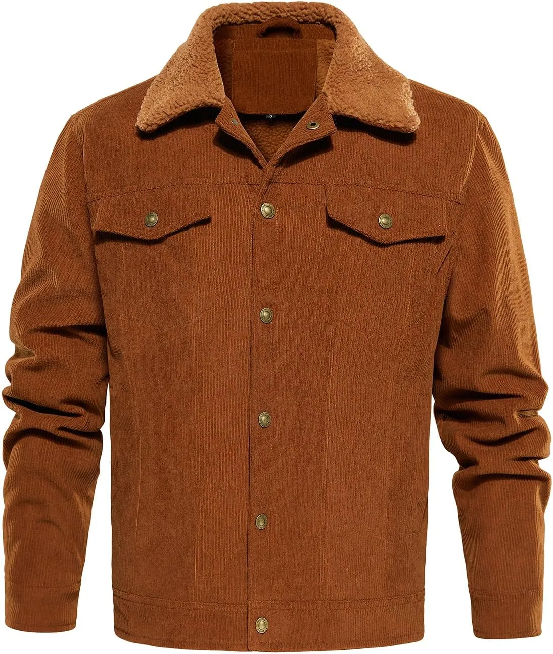 FANARCHER Men's Corduroy Jackets Sherpa Lined Fleece Trucker Work Jacket Cotton Turn-Down Collar Coats Winter Warm Outwear