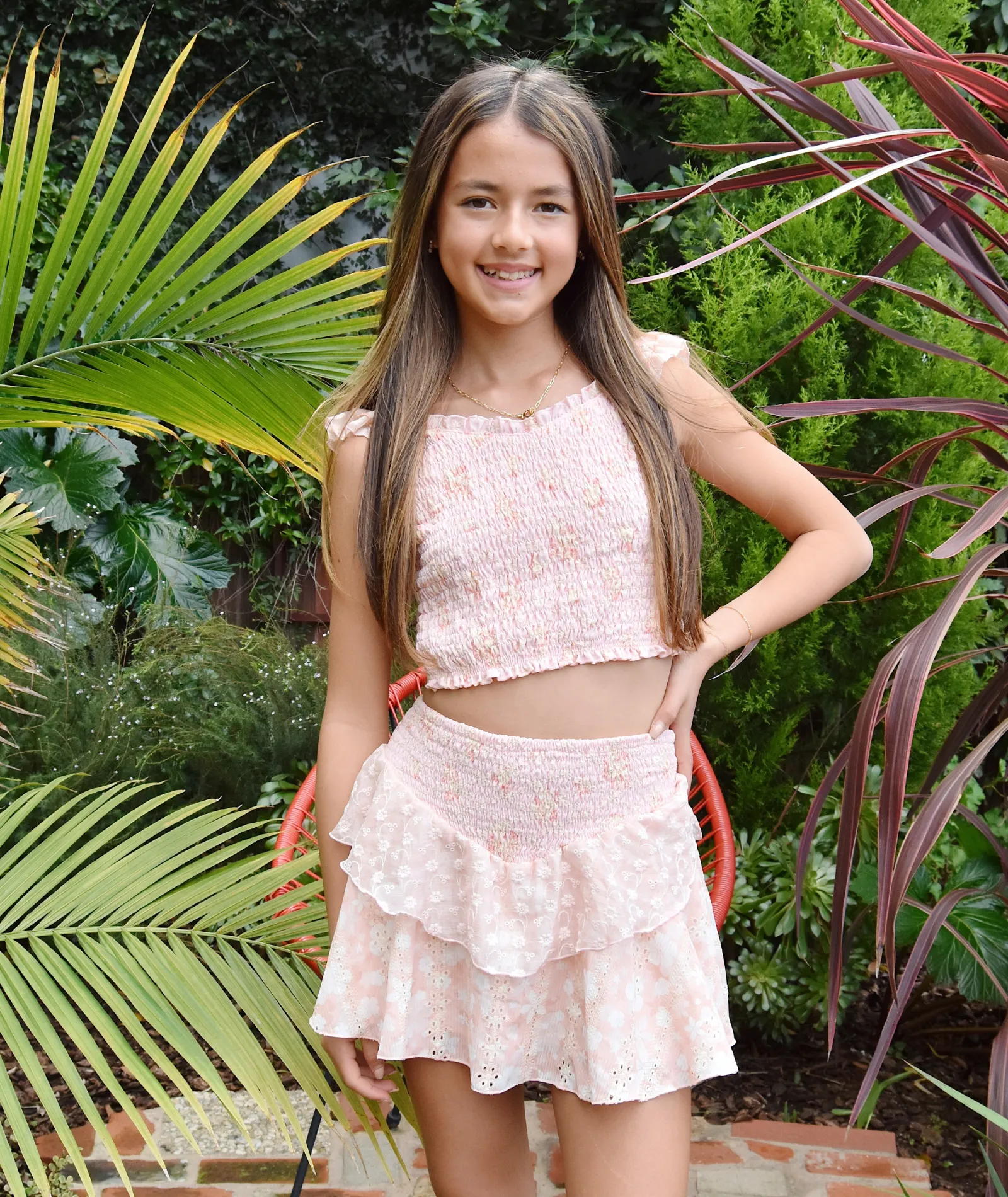 FBZ Girls Peach Bow Back Smock Top