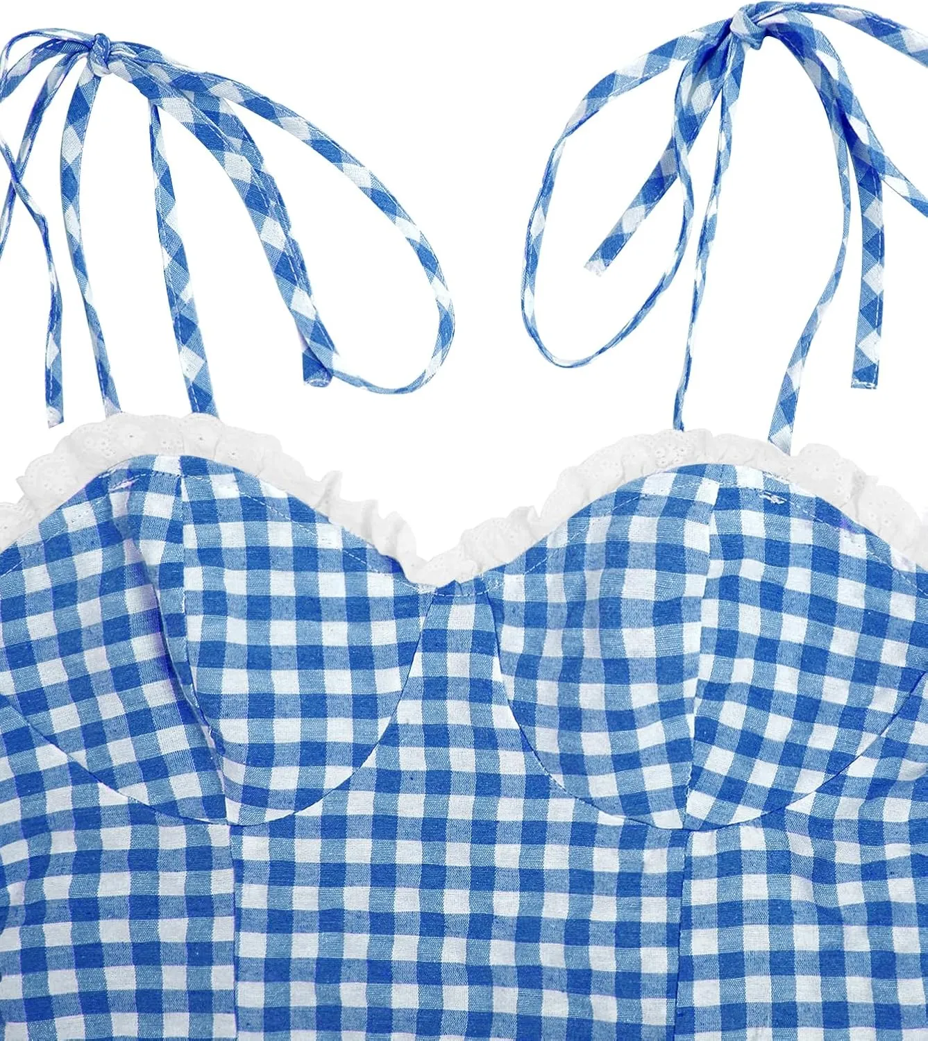 Floerns Women's Gingham Print tie Shoulder Sleeveless Ruffle Hem cami Dress