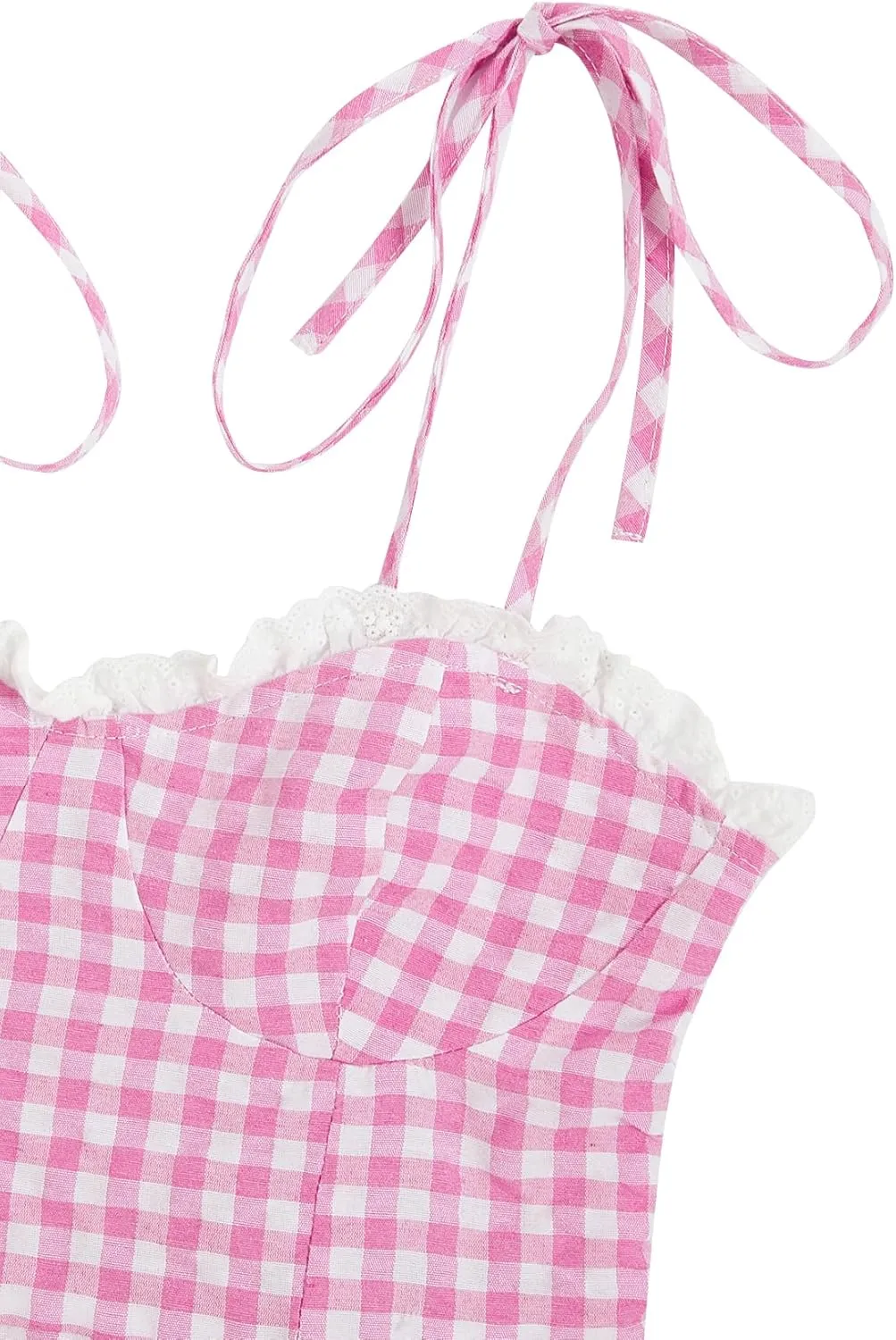 Floerns Women's Gingham Print tie Shoulder Sleeveless Ruffle Hem cami Dress