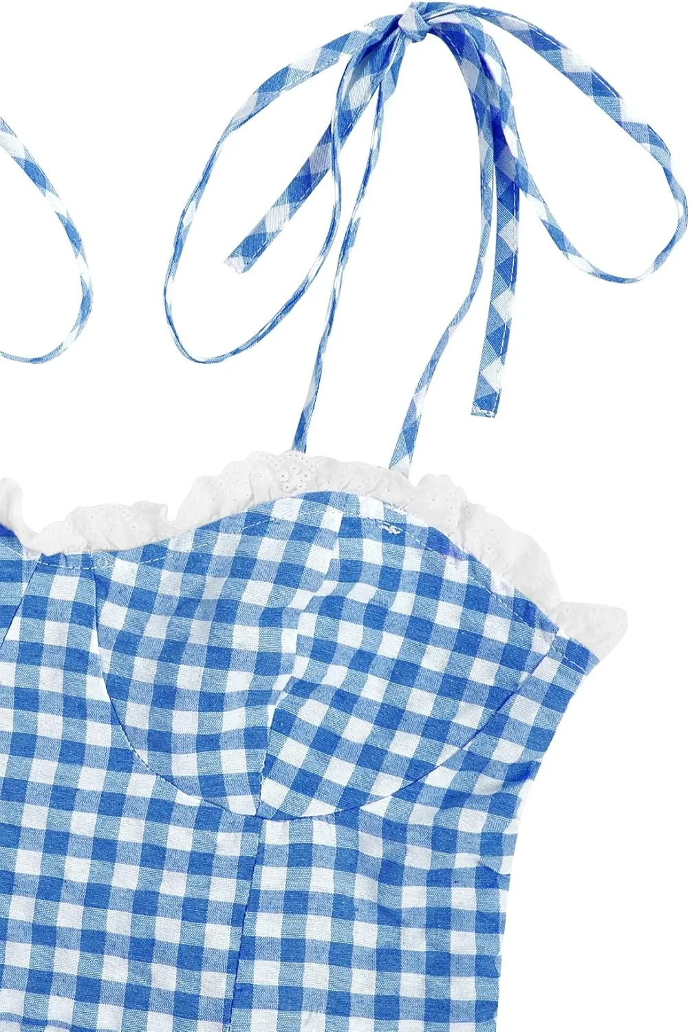 Floerns Women's Gingham Print tie Shoulder Sleeveless Ruffle Hem cami Dress