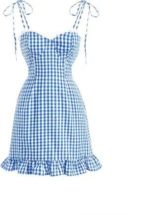 Floerns Women's Gingham Print tie Shoulder Sleeveless Ruffle Hem cami Dress
