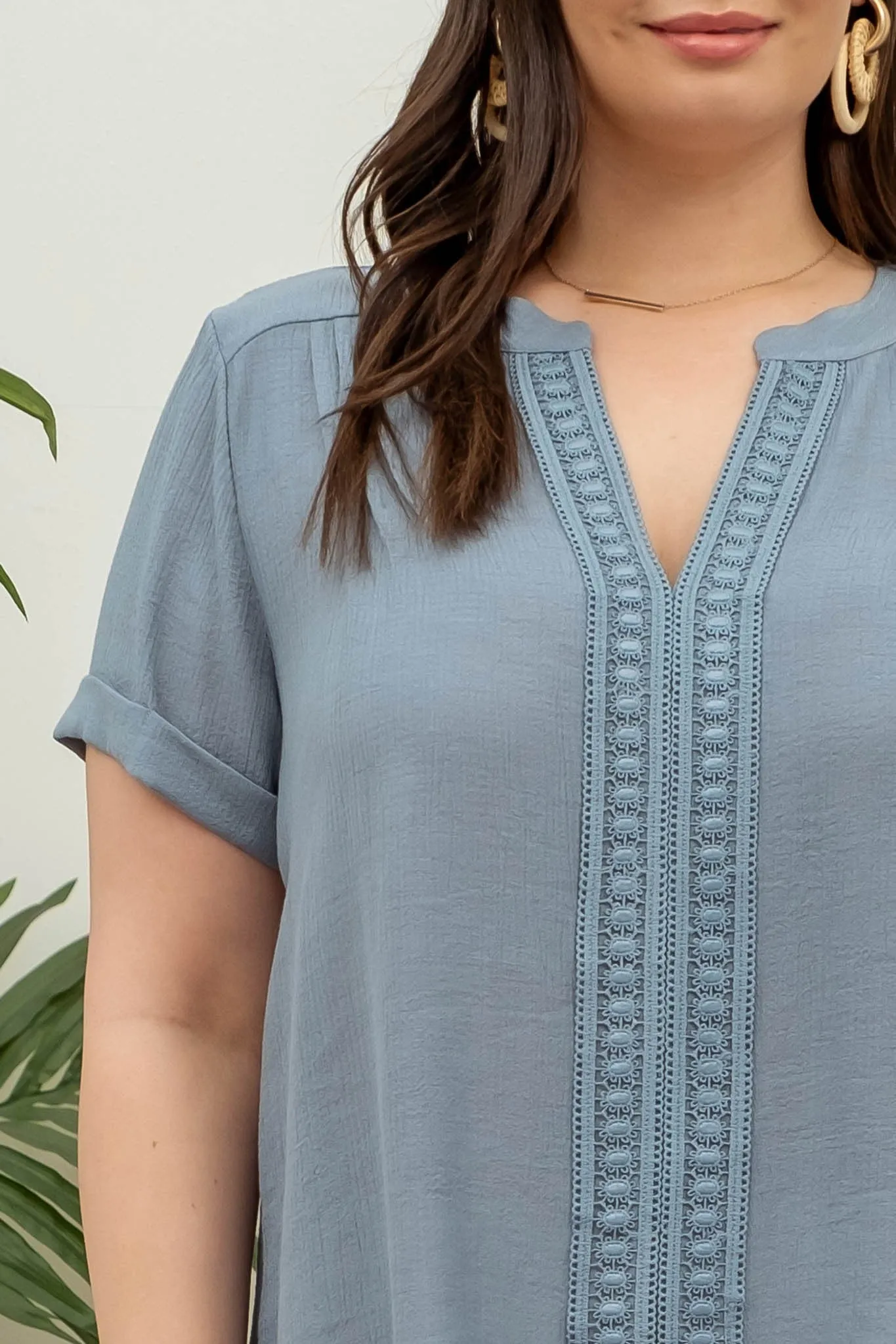 Front Floral Lace Woven Top