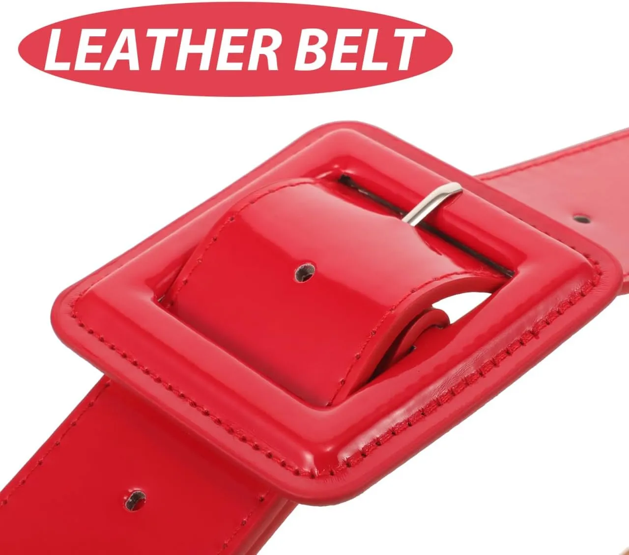 GALPADA Black Patent Leather Belt Women: Retro Wide Black Belt with Square Buckle, Wide High Waist Belt for Women Jeans Dress
