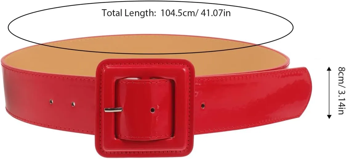GALPADA Black Patent Leather Belt Women: Retro Wide Black Belt with Square Buckle, Wide High Waist Belt for Women Jeans Dress
