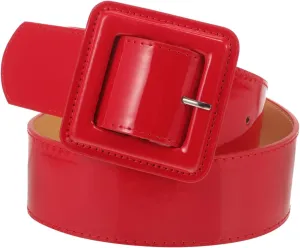 GALPADA Black Patent Leather Belt Women: Retro Wide Black Belt with Square Buckle, Wide High Waist Belt for Women Jeans Dress