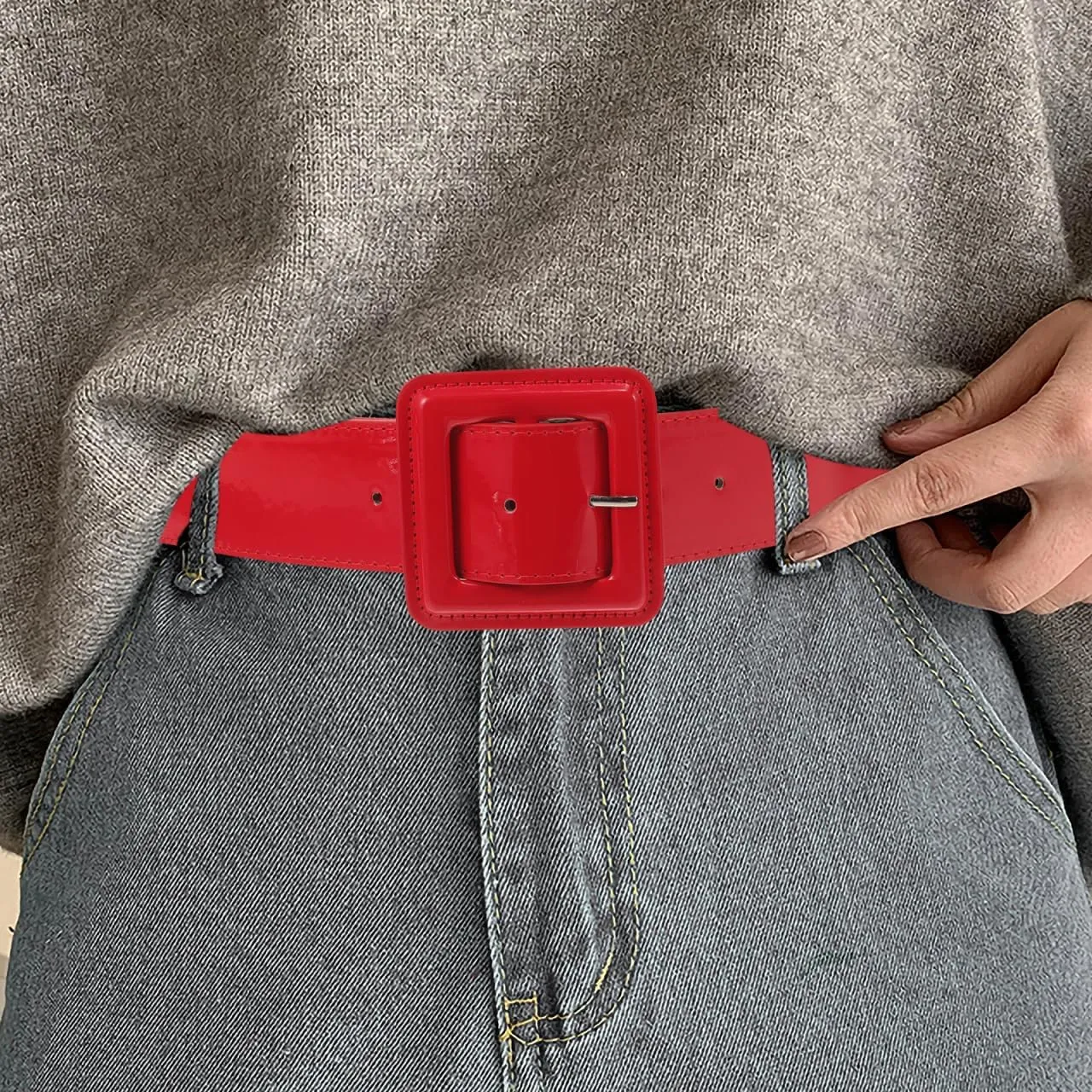 GALPADA Black Patent Leather Belt Women: Retro Wide Black Belt with Square Buckle, Wide High Waist Belt for Women Jeans Dress