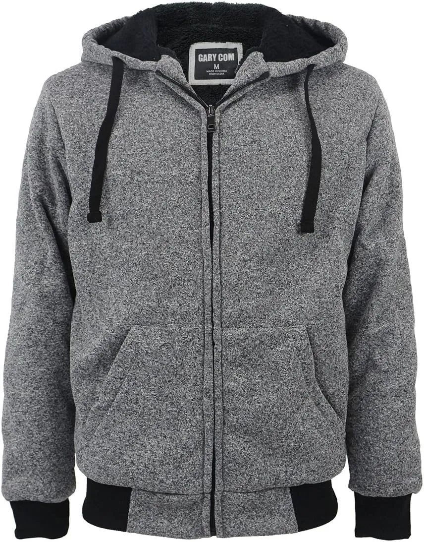 Gary Com Heavyweight Sherpa Hoodies for Men, Thick Fleece Lined Full Zip Up Winter Warm Sweatshirts Work Jackets