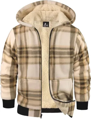 GEEK LIGHTING Boys Flannel Jacket Sherpa Lined Hoodies Zip Up Fleece Plaid Shirt Jackets Winter Outdoor Coat Warm