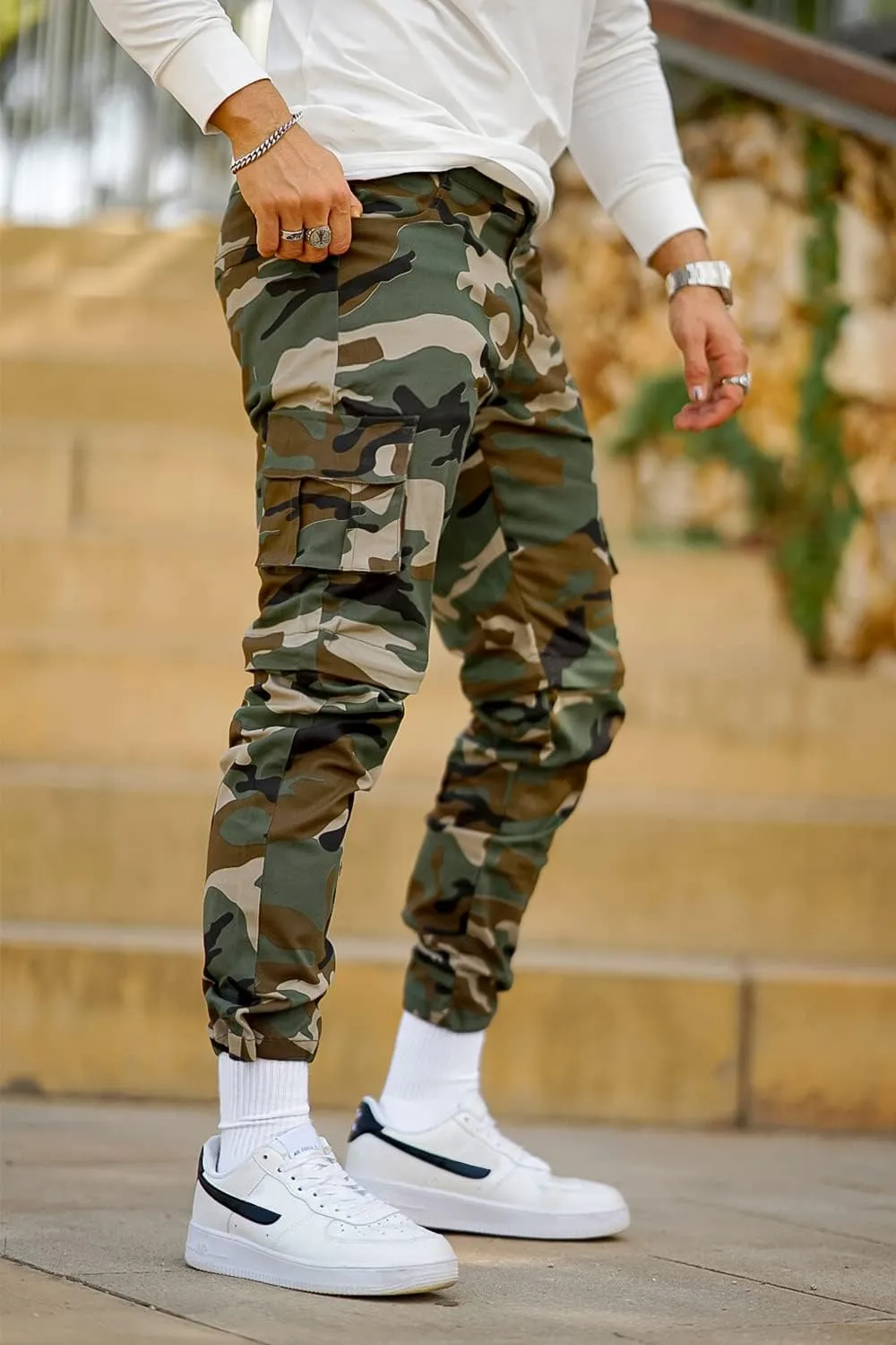 GINGTTO Mens Cargo Jogger Pants Slim Fit Stretch Zipper Pockets Thick Cotton Pants for Men