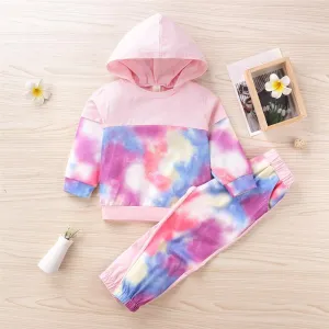 Girls Long Sleeve Tie Dye Splicing Hooded Top & Pants Wholesale Girls