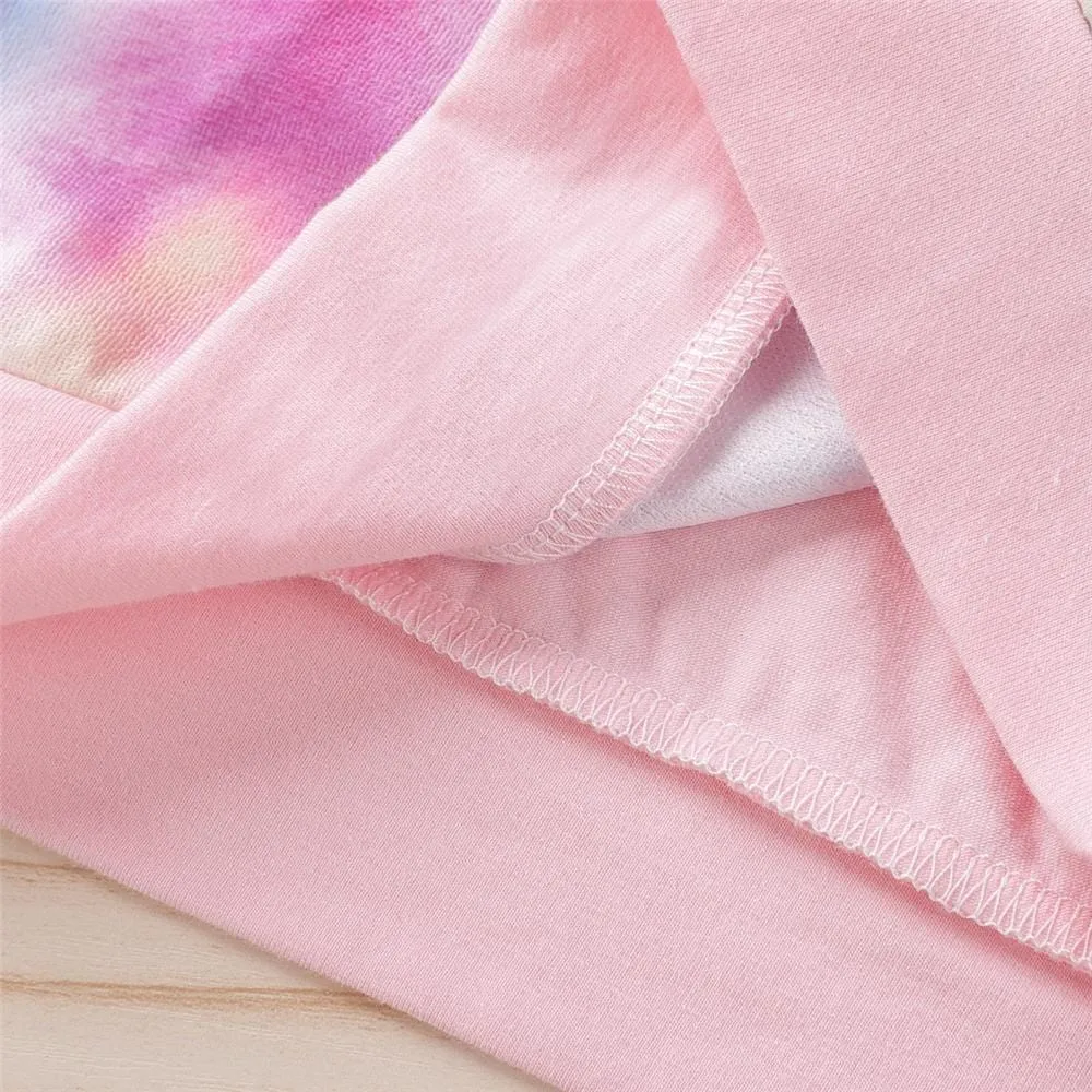 Girls Long Sleeve Tie Dye Splicing Hooded Top & Pants Wholesale Girls
