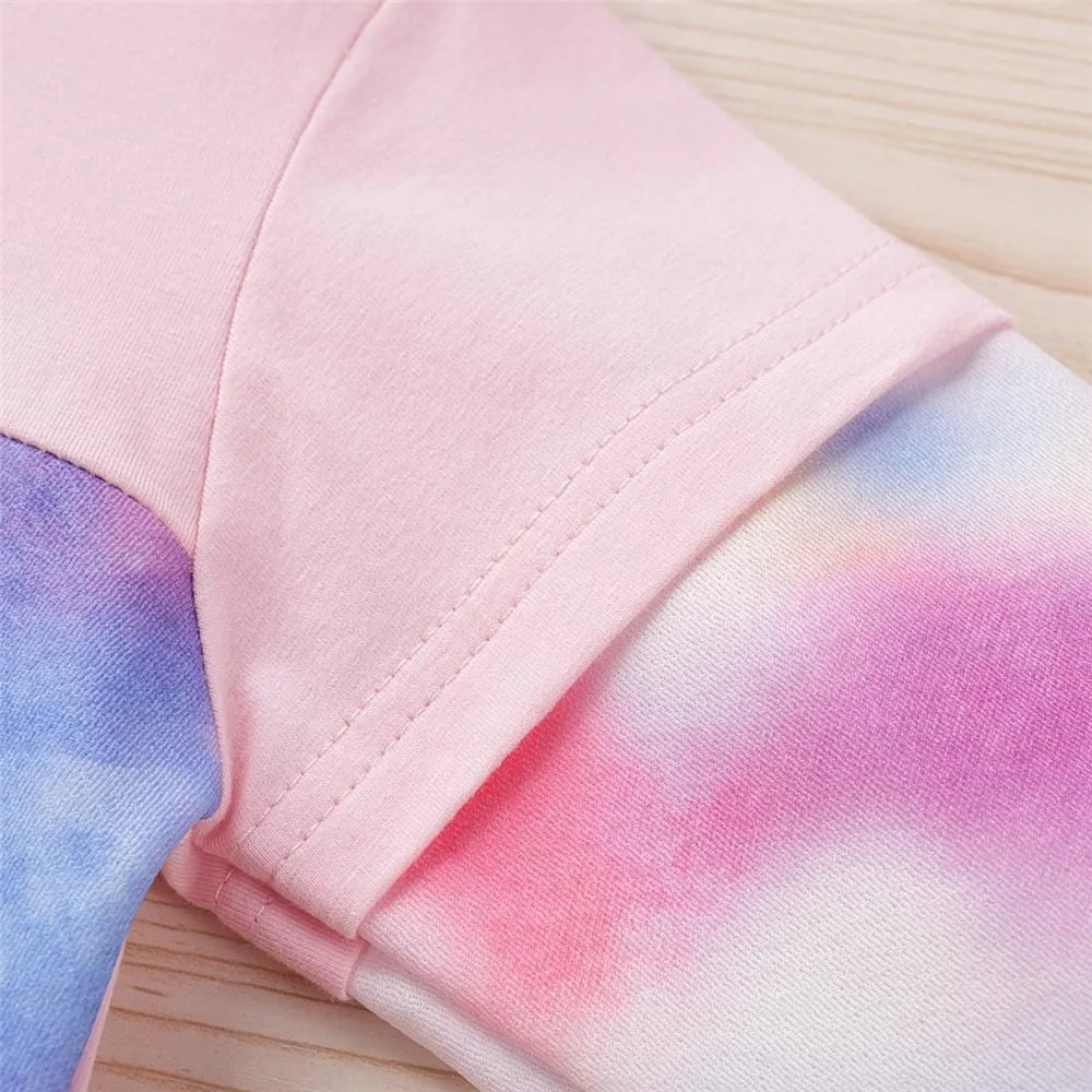 Girls Long Sleeve Tie Dye Splicing Hooded Top & Pants Wholesale Girls
