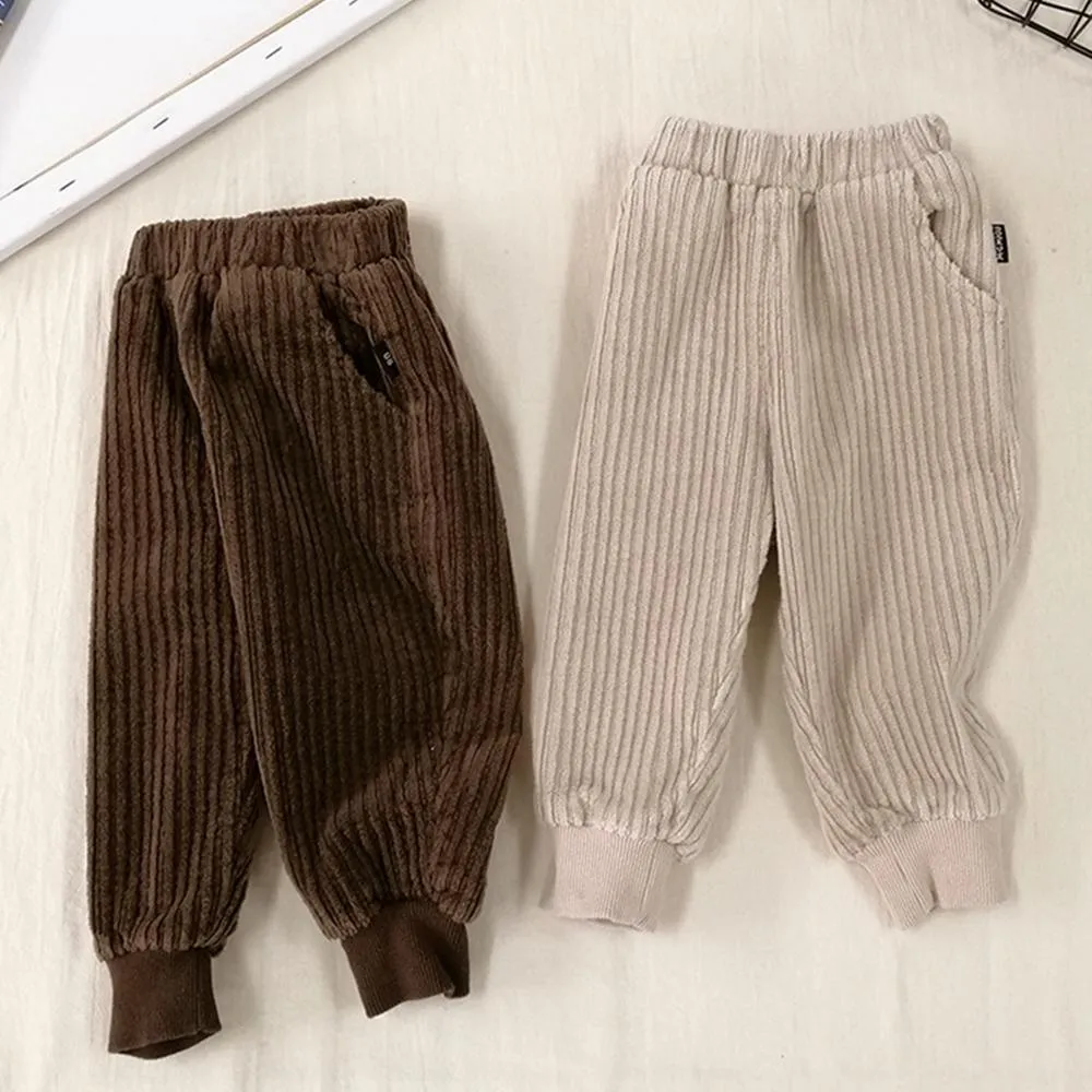 Girls Solid Corduroy Pocket Pants Wholesale