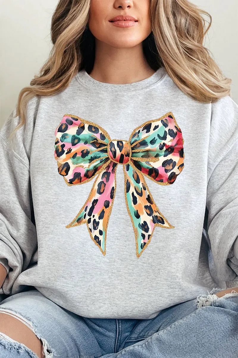Glitzy Leopard Bow Unisex NuBlend Crew Sweatshirt