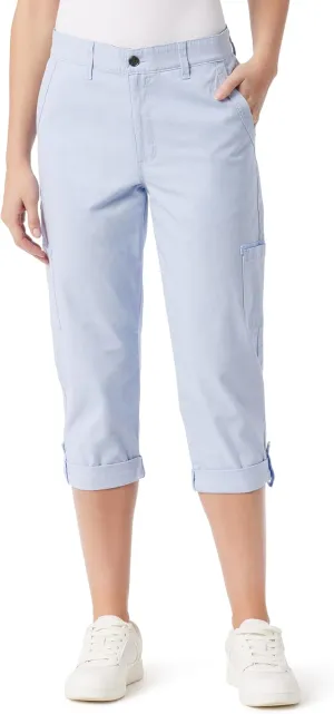 Gloria Vanderbilt Women's Cargo Capri Tab Roll Cuff with Zip Front and Elastic Waist Standard