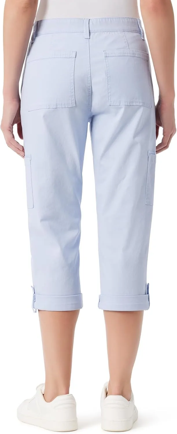 Gloria Vanderbilt Women's Cargo Capri Tab Roll Cuff with Zip Front and Elastic Waist Standard