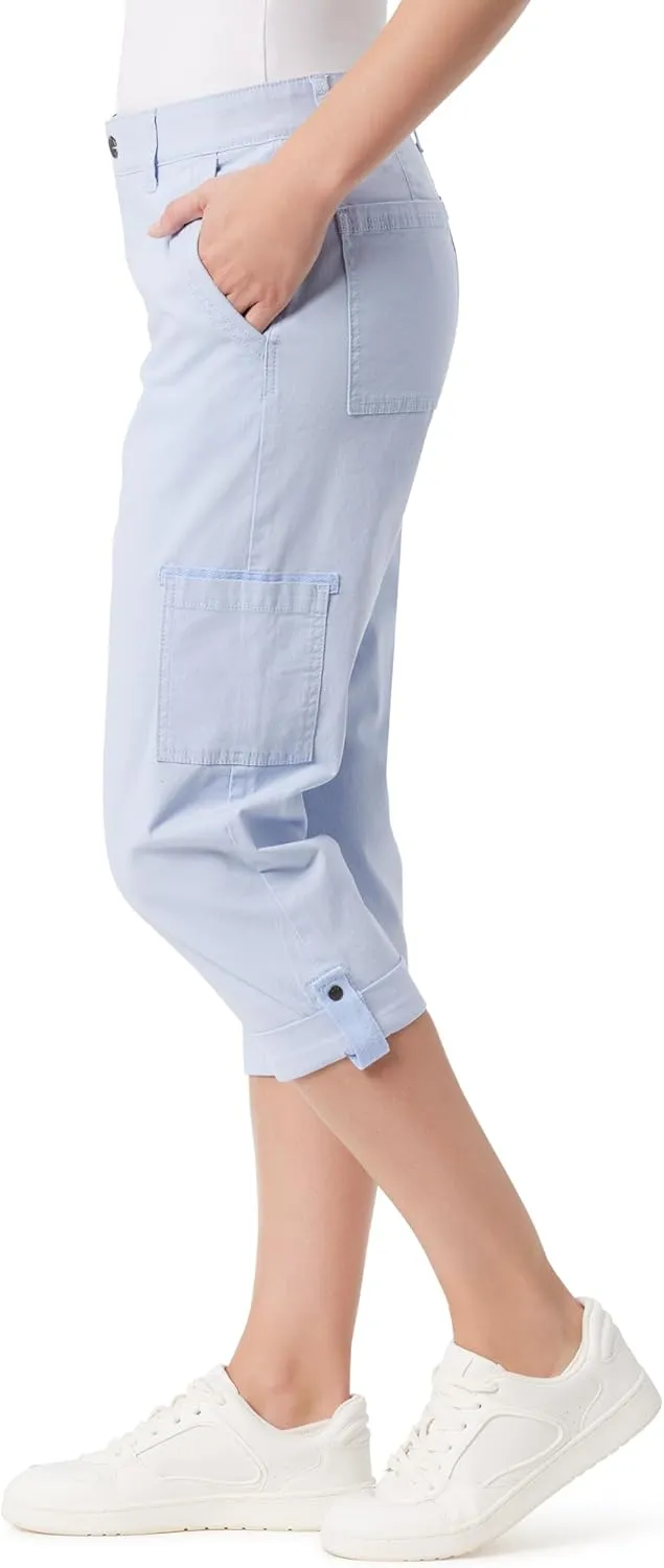 Gloria Vanderbilt Women's Cargo Capri Tab Roll Cuff with Zip Front and Elastic Waist Standard