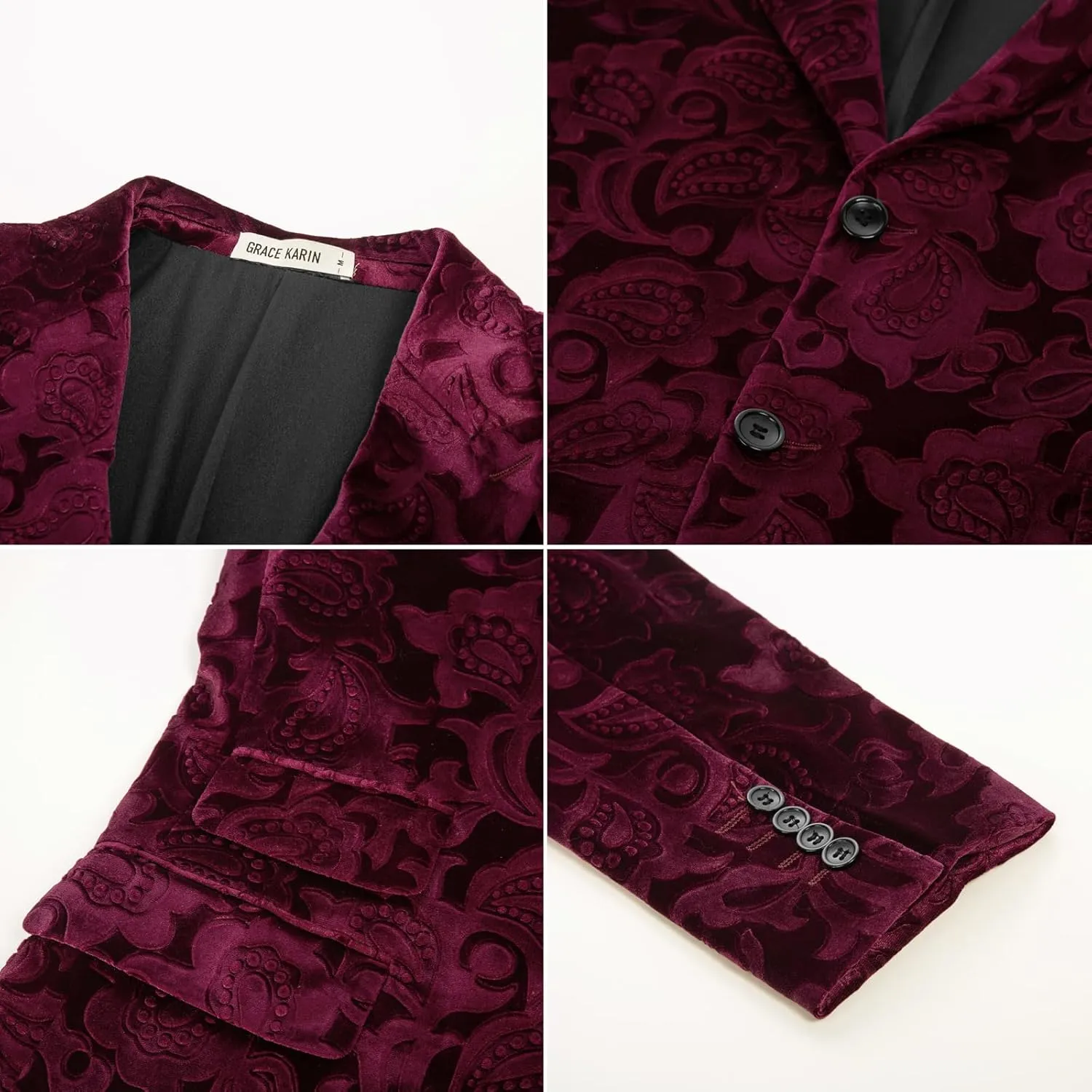 GRACE KARIN Mens Velvet Blazer Two Button Slim Fit Suit Jacket Sports Coats for Men Prom Wedding Dinner Party