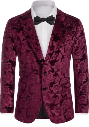 GRACE KARIN Mens Velvet Blazer Two Button Slim Fit Suit Jacket Sports Coats for Men Prom Wedding Dinner Party