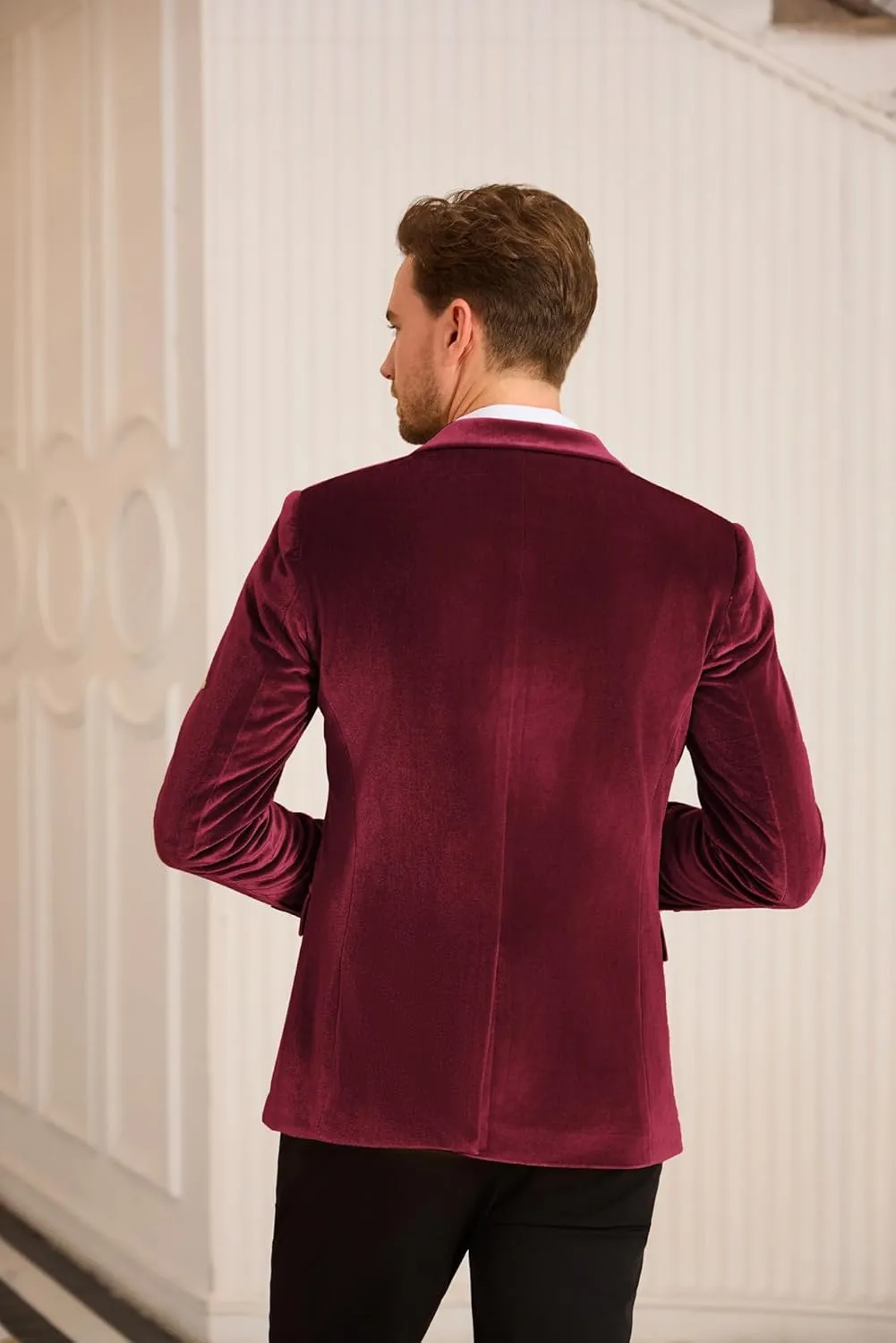 GRACE KARIN Mens Velvet Blazer Two Button Slim Fit Suit Jacket Sports Coats for Men Prom Wedding Dinner Party