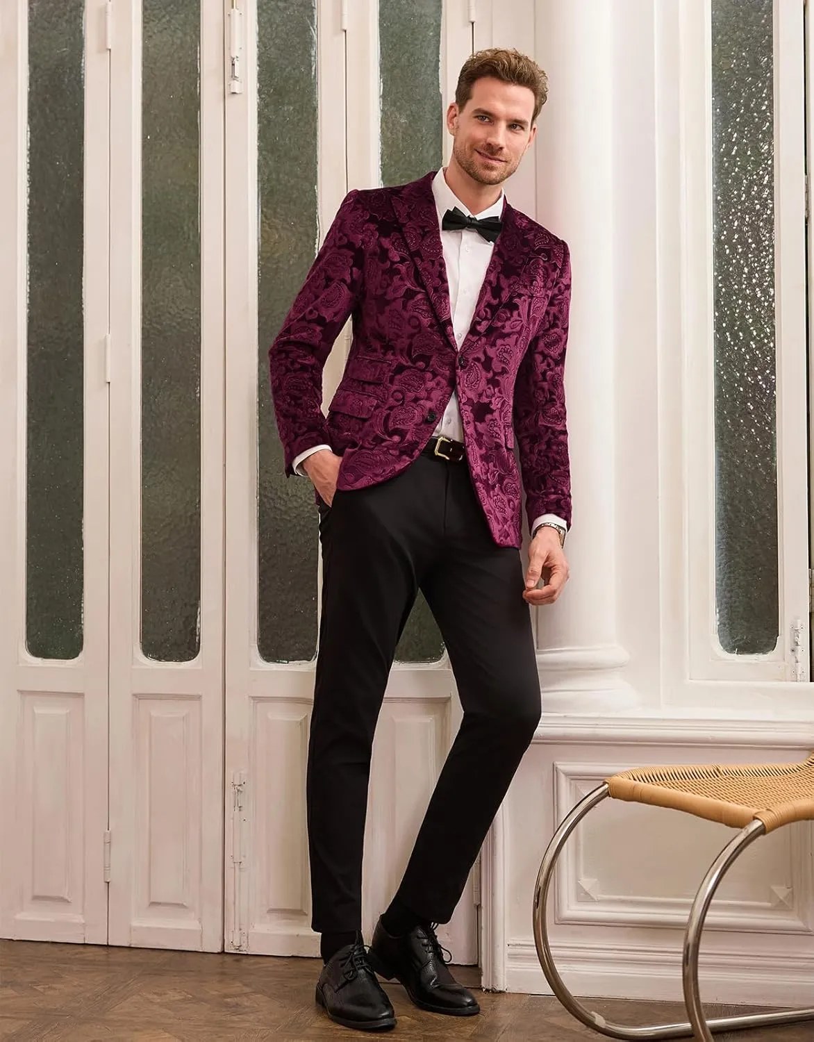 GRACE KARIN Mens Velvet Blazer Two Button Slim Fit Suit Jacket Sports Coats for Men Prom Wedding Dinner Party
