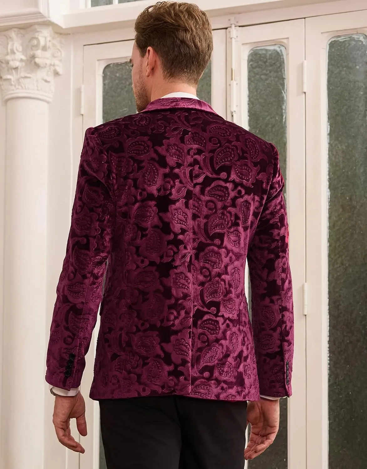 GRACE KARIN Mens Velvet Blazer Two Button Slim Fit Suit Jacket Sports Coats for Men Prom Wedding Dinner Party