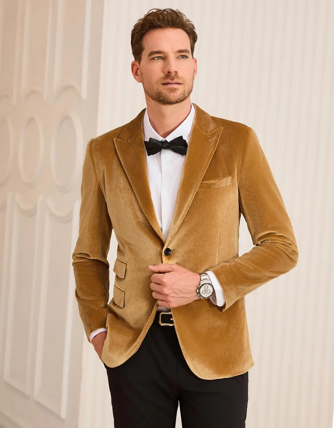 GRACE KARIN Mens Velvet Blazer Two Button Slim Fit Suit Jacket Sports Coats for Men Prom Wedding Dinner Party