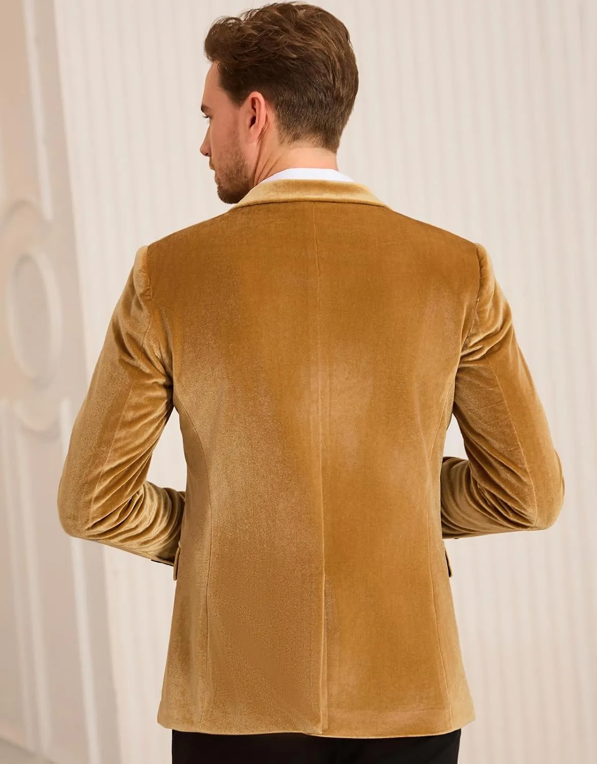 GRACE KARIN Mens Velvet Blazer Two Button Slim Fit Suit Jacket Sports Coats for Men Prom Wedding Dinner Party