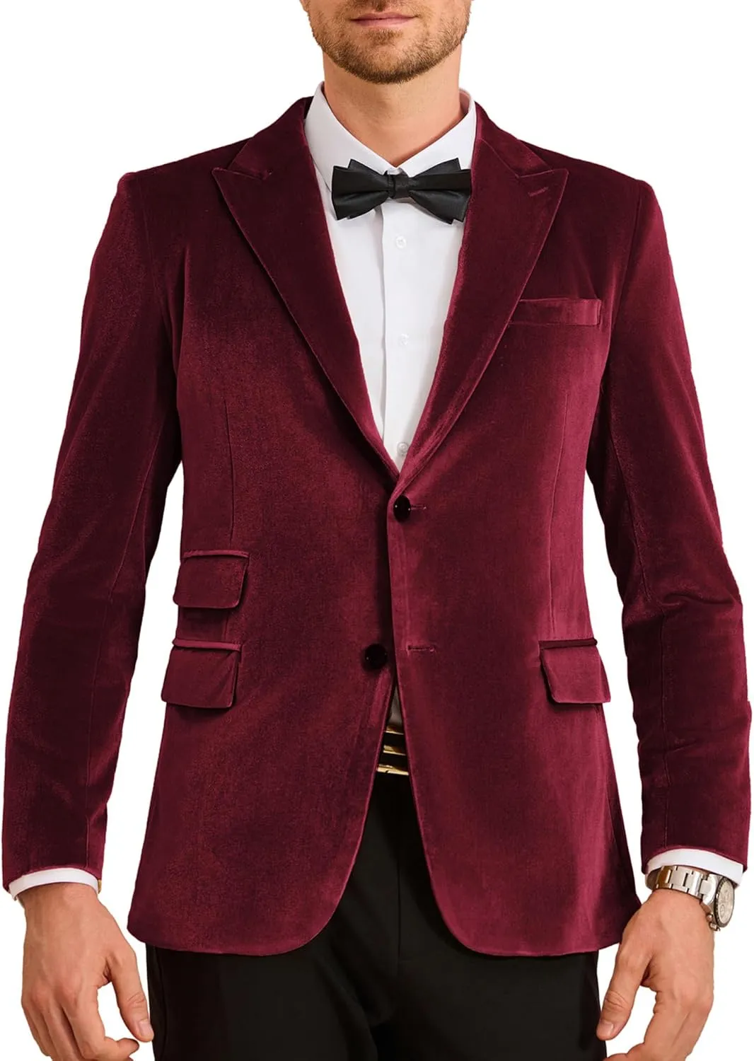 GRACE KARIN Mens Velvet Blazer Two Button Slim Fit Suit Jacket Sports Coats for Men Prom Wedding Dinner Party