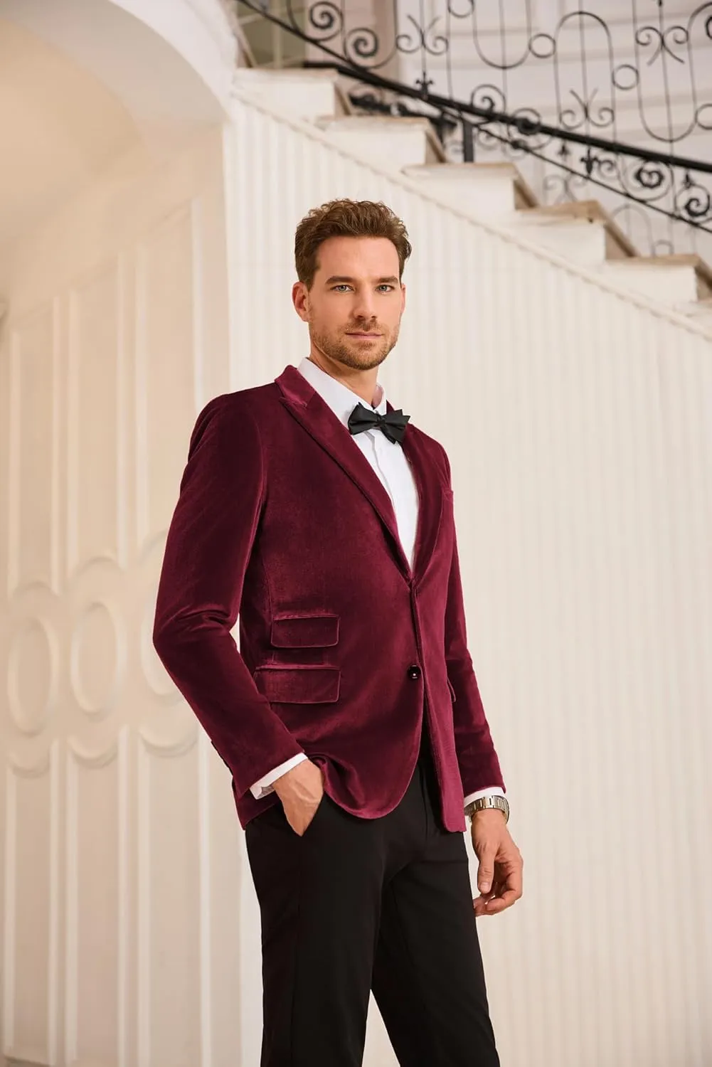 GRACE KARIN Mens Velvet Blazer Two Button Slim Fit Suit Jacket Sports Coats for Men Prom Wedding Dinner Party