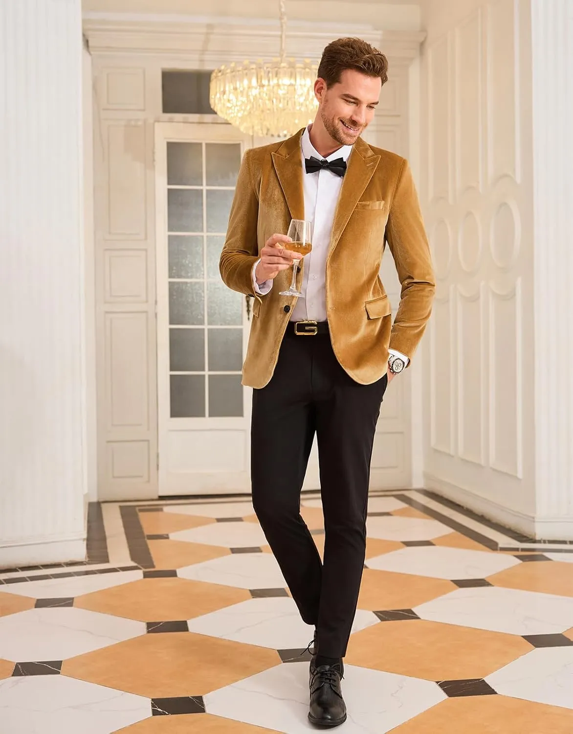 GRACE KARIN Mens Velvet Blazer Two Button Slim Fit Suit Jacket Sports Coats for Men Prom Wedding Dinner Party