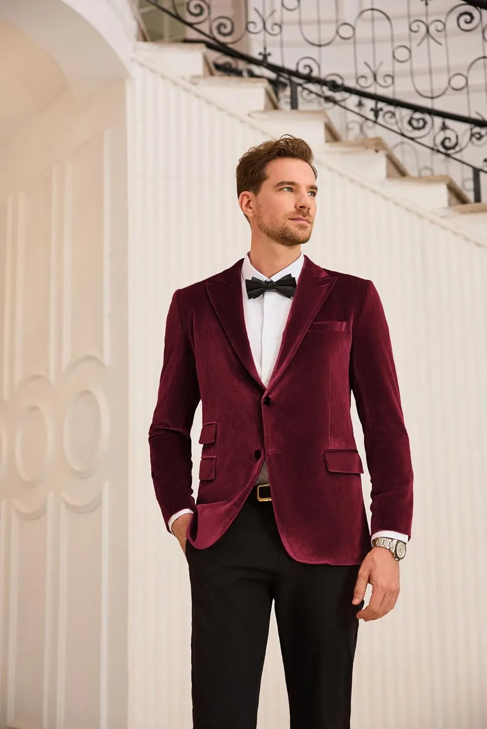 GRACE KARIN Mens Velvet Blazer Two Button Slim Fit Suit Jacket Sports Coats for Men Prom Wedding Dinner Party