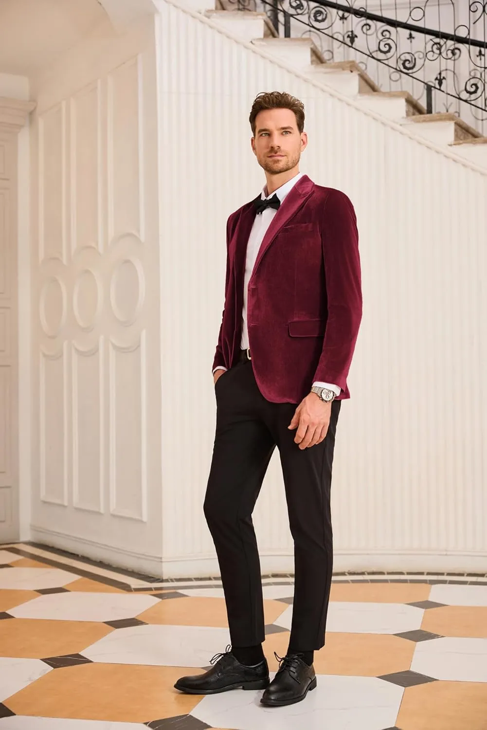 GRACE KARIN Mens Velvet Blazer Two Button Slim Fit Suit Jacket Sports Coats for Men Prom Wedding Dinner Party